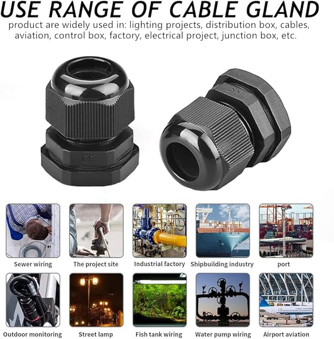 PENGLIN Cable Glands 1-1/4" NPT Nylon Cable Connector, Strain Relief Cord Connector, IP68 Waterproof Adjustable Locknut (1-1/4 Inch (5-Pack))