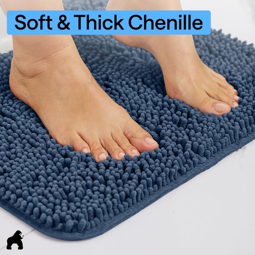 GORILLA GRIP Bath Rug Mat - Soft Absorbent Chenille | Quick Dry Microfiber, 36x24, Navy Blue