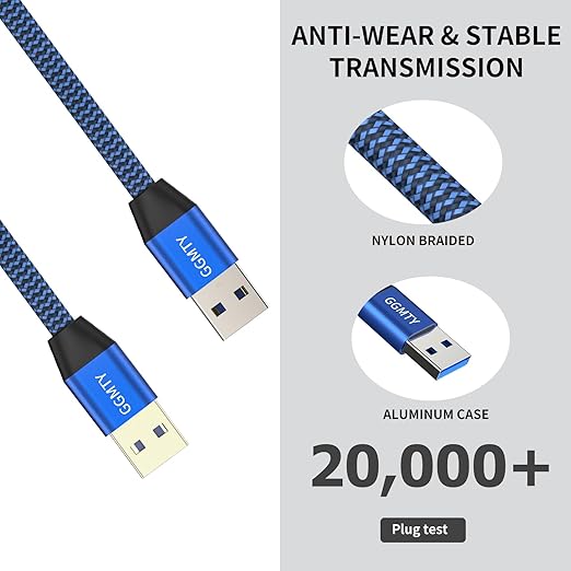 GGMTY USB to USB Cable 3FT,Durable Braidedfor USB 3.0 Male to Male Type A to Type A Cable Data Transfer Compatible with Hard Drive, Laptop, DVD Player, TV, USB 3.0 Hub, Monitor, Camera