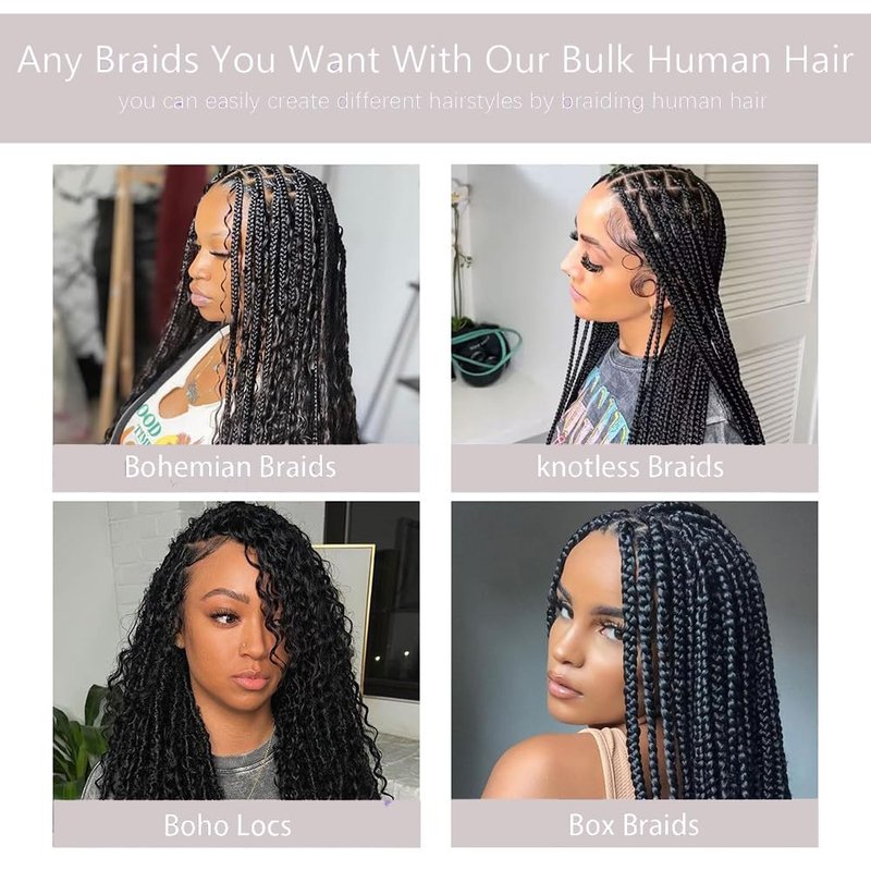 MUNONG Human Braiding Hair Deep Wave Bulk Human Hair for Braiding 50g 22 inch No Weft Curly Braiding Hair Bulk Human Braiding Hair for Boho Braids Hair Extensions Real Human Hair Natural Color