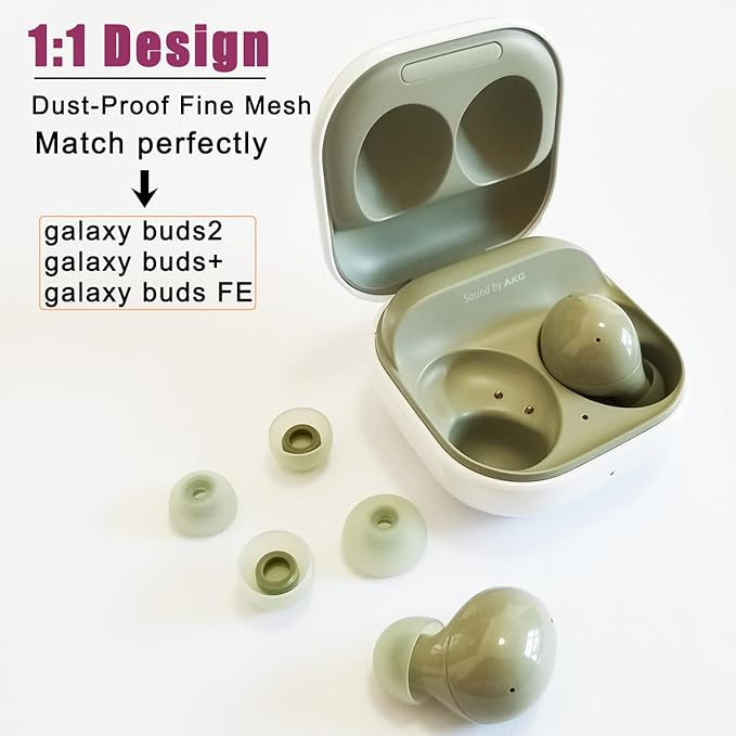 Silicone Ear Tips for Samsung Galaxy Buds 2 / Buds+ / Buds PE, Replacement Earbuds Tips with Filter Screen, Noise Isolation, Soft Comfort Fit, 6 Pairs L/M/S, Green