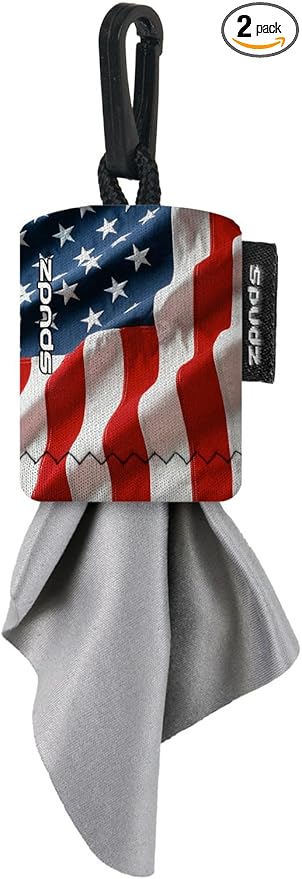 SPUDZ Ultra Microfiber Lens Cleaner with Closeable Bottom – Clip-On Pouch, Washable – for Binoculars, Scopes, Glasses, Screens | Ultra USA Flag, 6 x 6 Inch (2-Pack)