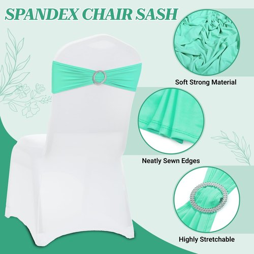 MDS Spandex Chair Sashes - Pack of 200 Elastic Stretch Bows with Buckle Slider for Wedding Decor - Sea Green