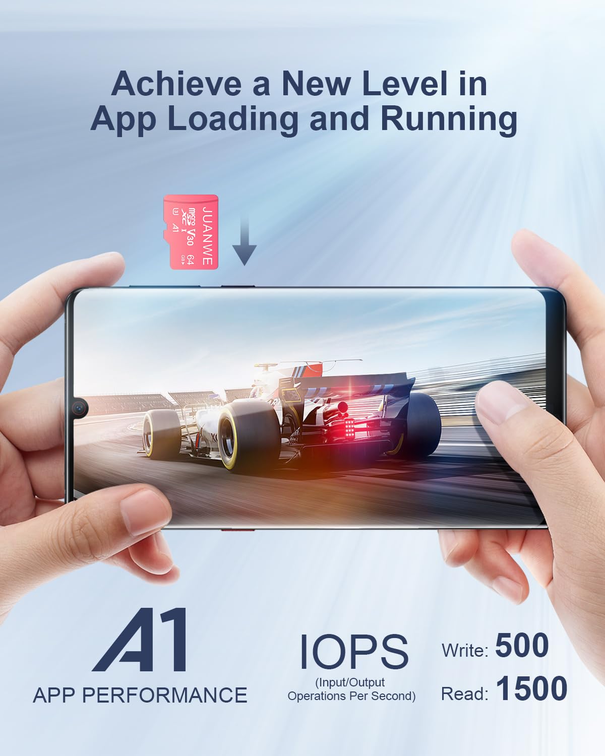 JUANWE 64GB Micro SD Card microSDXC Memory Card, 64GB Memory Card, UHS-I C10 U3 V30 4K UHD Video A1 TF Card with Adapter (Pink)