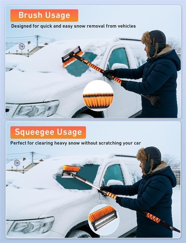 EcoNour 49" Extendable Squeegee Snow Brush and Ice Scraper for Car Windshield & Windows | 270Â° Telescopic Snow Broom with Pivoting Squeegee | Heavy Duty Car Snow Removal Tool for SUV, Truck & Car