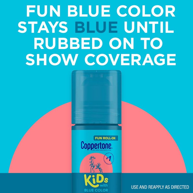 Coppertone Kids Roll On Sunscreen Lotion SPF 50, Tear Free Kids Sunscreen with Blue Color and Zinc Oxide Sun Protection, 2.5 Fl Oz Tube