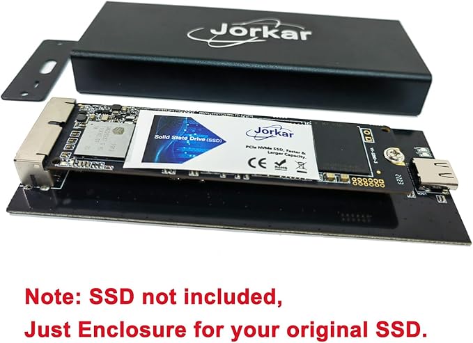 Jorkar External USB-C 3.2 SSD Enclosure for MacBook Air/Pro 12+16 PIN SSDs, Hard Drive Reader for A1466 A1465 A1502 A1398 SSDs mid 2013-2017, Portable Mac SSD to USB C Adapter Case