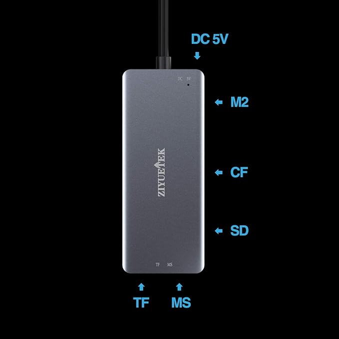 ZIYUETEK USB C SD Card Reader,5- in-1 Aluminum Thunderbolt 3 Memory Card Reader for CF, SD/SDHC,TF/Micro SD/MS/M2,CompactFlash Card for iPhone 15/16/Pro Max Android Windows MacBook