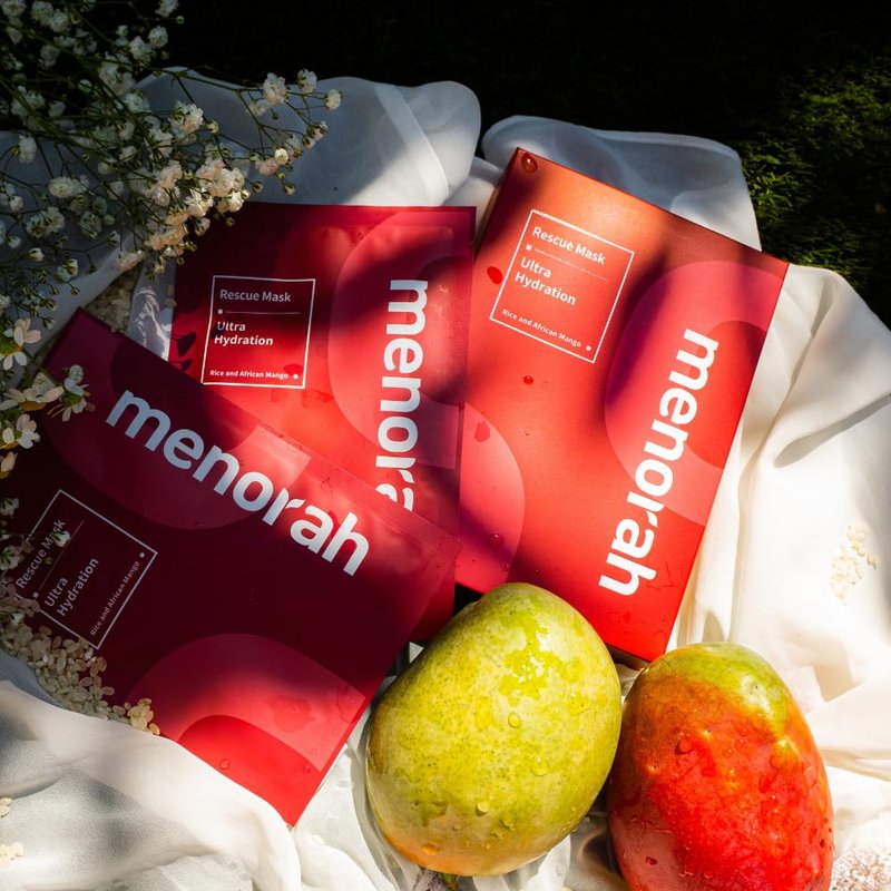 menorah skincare - Ultra Hydration Rescue Sheet Mask (7 Sheets) - with Rice, African Mango, Face sheet masks, Moisturizing mask, Super Hydration and Moisturizing, 100% Organic cotton sheet mask
