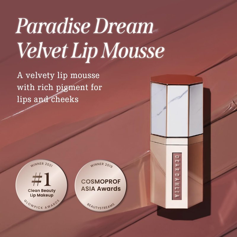 DEARDAHLIA Paradise Dream Velvet Lip Mousse (October) - Vegan Soft-Matte Lip Tint with Lightweight, Buildable, Long-Lasting Color, Whipped Mousse Texture. Cruelty-Free. 0.21 Fl oz