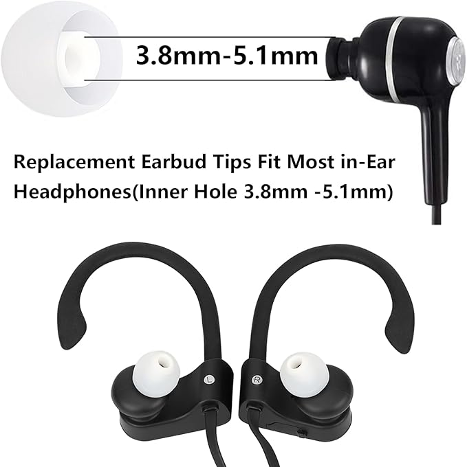 MMYQXI Earbud Replacement Tips Silicone Earbud Tips Fit for in-Ear Headphones (Inner Hole 3.8mm -5.1mm) Ear Tips 9 Pairs