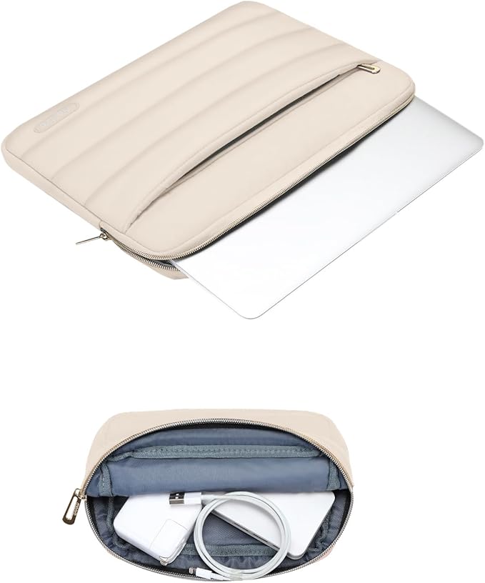 MOSISO Laptop Case 16 inch, 15-15.6 inch Puffy Laptop Sleeve Compatible with MacBook Pro 16 M5 M4 M3 M2 M1, HP Dell ASUS Acer Toshiba Lenovo, Polyester Horizontal Bag with Small Case, Sand
