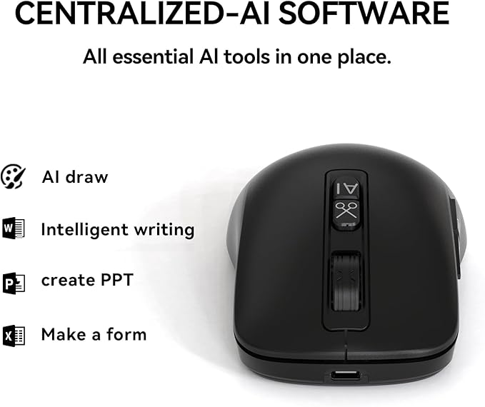 MIMOUSE Wireless AI Mouse Bluetooth Multi-Device Ergonomic Computer Mice for Laptop Mac USB C Rechargeable Smart Mouse with Voice Typing Audio Recorder for Office Study Women Desktop Accessories