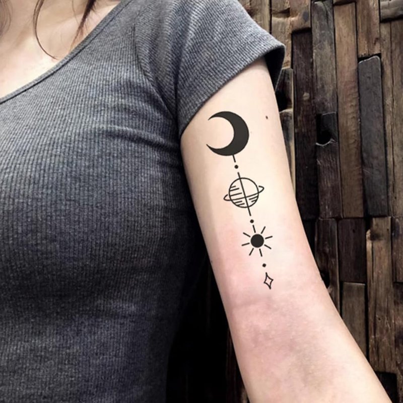 Oottati 8 Sheets Geometric Temporary Tattoos for Adults Men Women, Tribal Arrow Feather Moon Fake Tattoo Stickers, Waterproof Long Lasting Body Art for Arm Wrist