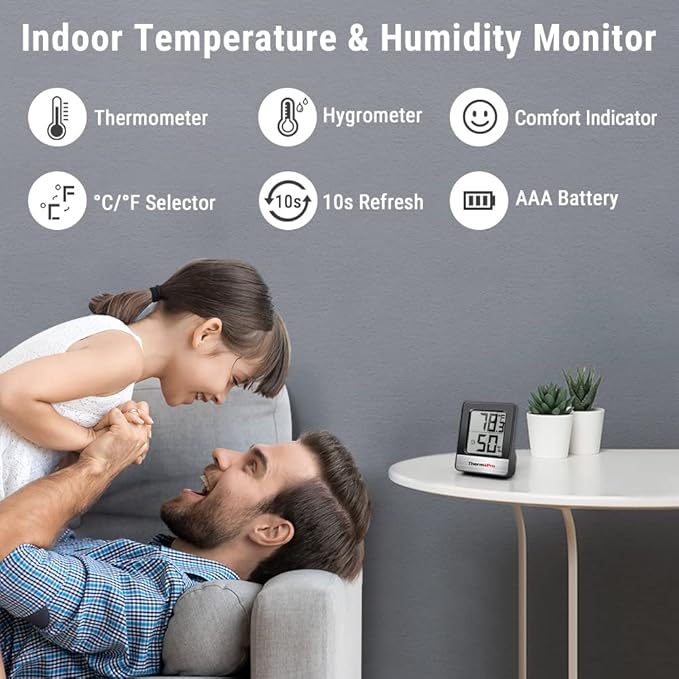 TempPro TP49 2 Pieces Digital Hygrometer Indoor Thermometer Humidity Meter Room Thermometer with Temperature and Humidity Monitor Mini Hygrometer Black Weather Station (Previously ThermoPro)
