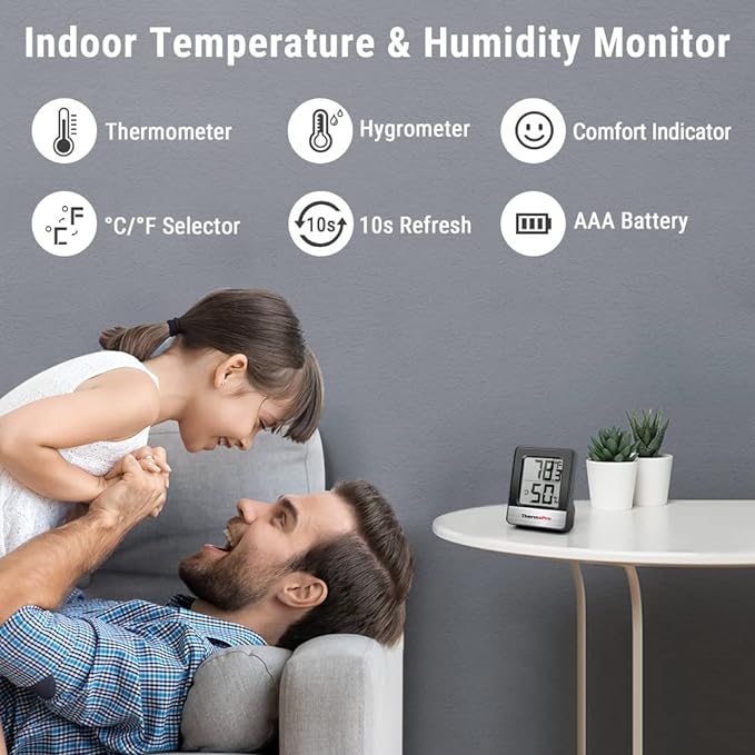 TempPro TP49 Digital Hygrometer Indoor Thermometer Humidity Meter Room Thermometer with Temperature and Humidity Monitor Mini Hygrometer Humidity Meter (Previously ThermoPro)