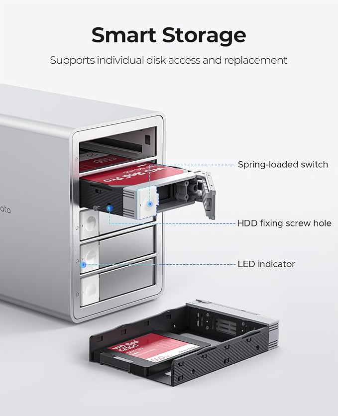 ORICO Daisy-Chain 5-Bay Hard Drive Enclosure USB 3.2 Gen 2 Aluminum Das Enclosure Support 22TB and Expansion Max Up to 330TB for 3.5-inchs HDD -9958C3