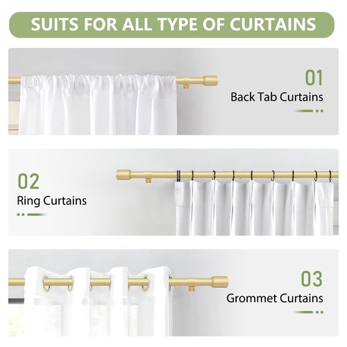 5/8” Diameter Curtain Rods 30-45 Inch, for 30-39 Inch Windows, Adjustable Splicing Gold Curtain Rods for Windows with Brackets, Window Rod Long Small Curtains Rod, 2 Pack