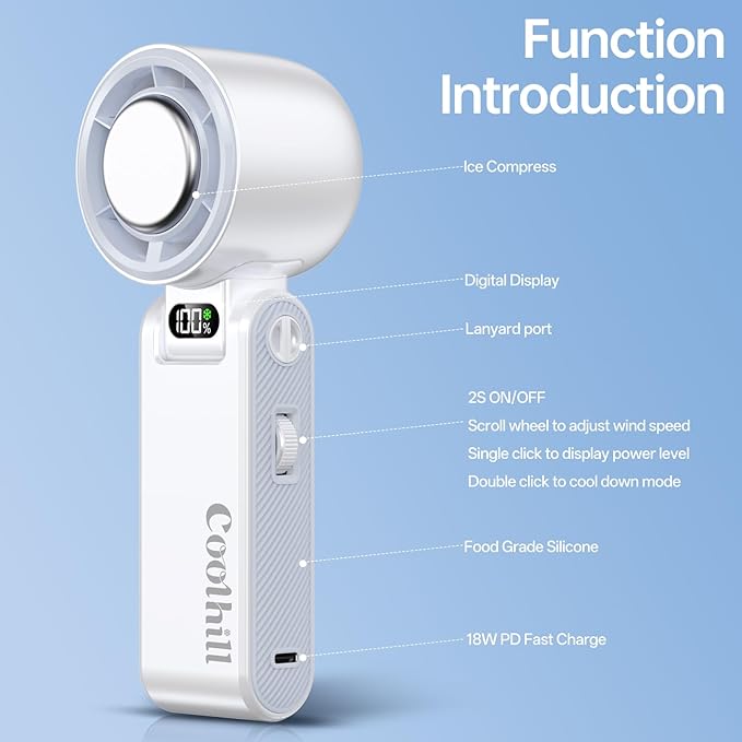 Handheld Portable fan with Turbo Cooling - Hand Held Fan Rechargeable, 1-199 Speeds, Up to 12Hrs Battery Life, Powerful Mini Personal fan for Travel, Outdoor, Beach & Makeup