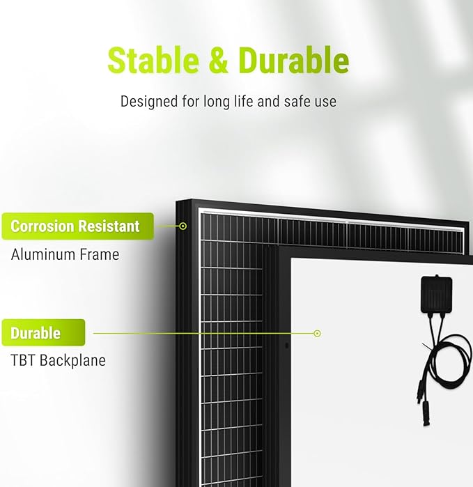 Newpowa 10BB Cell 200W Monocrystalline 200 Watt 12V Solar Panel Black Frame, High Efficiency RV Marine Boat Off Grid