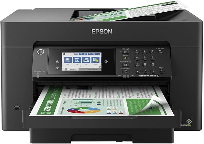 Epson Workforce Pro WF-7820 Wireless Duplex All-in-One Wide-Format Printer, Copier, Scanner, and Fax with 50 Page ADF, 250 Sheet Paper Capacity and Mobile Printing, Black
