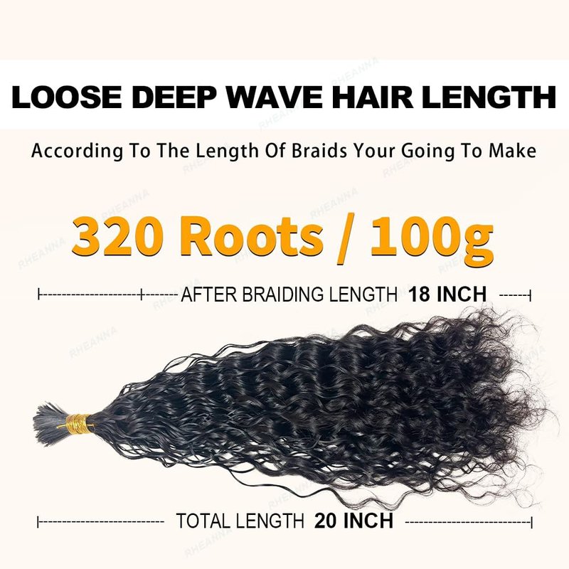 Curly Bulk Human Hair - Pre-Divided Loose Deep Wave Extensions for Boho Braids | 18 Inch, 50g (160 Roots)