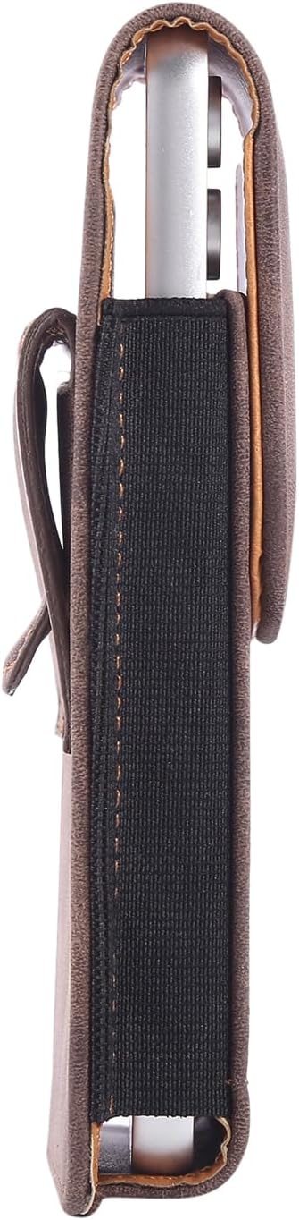Bourisen Universal Phone Holster Phone Pouch Case Belt Clip Belt Loops Card Slot Faux Leather for Man iPhone 17/16/15pro max,16/15Plus,Samsung S25 24 S23 S22 Ultra (Brown&Yellow, XL(6.6"x3.4"x0.8"))
