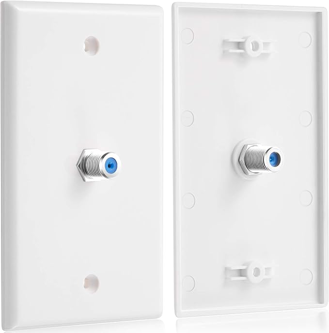 Weewooday 16 Pcs 1-Port TV Cable Wall Plate with F Connector Coax Wall Plate Video Jack Single Gang (Blue)