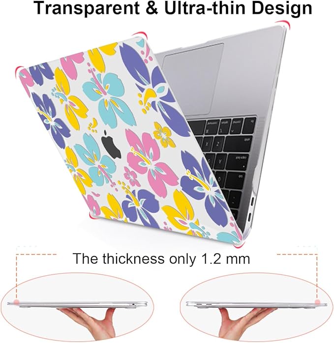LCMOCICO for MacBook Air 13 Inch Case 2021 2020 2019 2018, Pattern Plastic Hard Shell Case Keyboard Cover for Mac Air 13 A2337 M1 A2179 A1932 with Touch ID & Retina Display, Colorful Hibiscus Flower