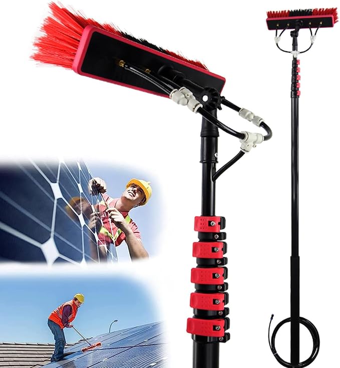 Water Fed Pole Kit,Solar Panel Cleaning Equipment,Window Cleaning Water Fed Poles Roof Cleaning Tools Solar Panel Cleaning Brush 35m Brush Head Easy to Install Steel Buckle Fastening,6m/20FT