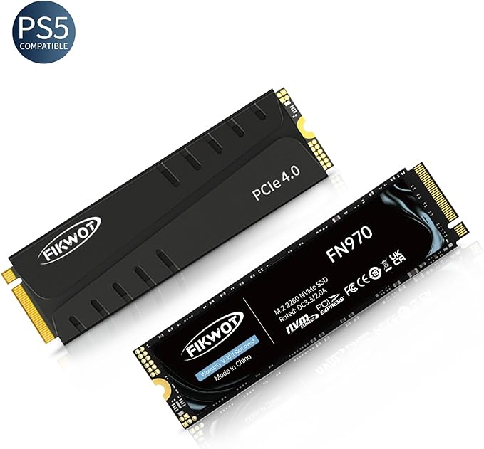 Fikwot FN970 1TB M.2 2280 PCIe Gen4 x4 NVMe 1.4 Internal Solid State Drive with Heatsink - Speeds up to 7,400MB/s, Configure DRAM Cache, Internal SSD