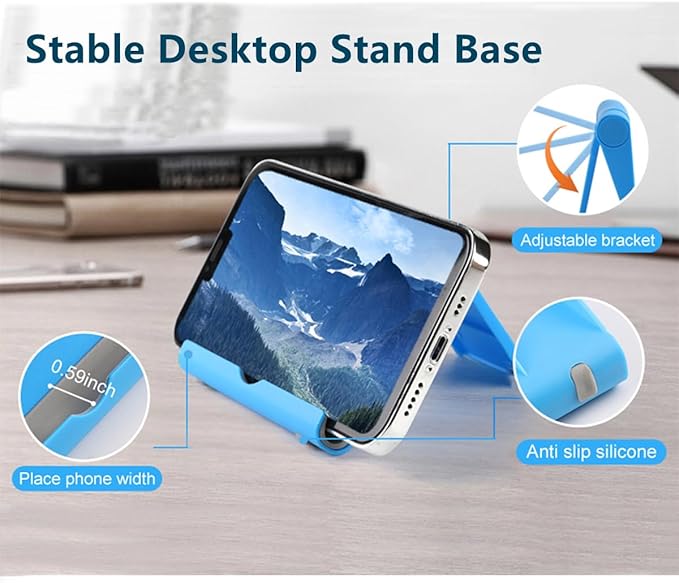 JUSDIQIR Cell Phone Stand for Desk 2 Pack Mobile Phone Holders Desktop Tablet Stand, Foldable Phone Dock Universal Adjustable Tablet Stand for Desk (Pink+Purple+Blue+White)
