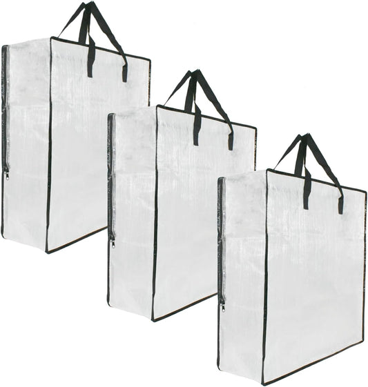 Skiennix Clear Storage Bags - 3 Pack with Zipper & Handles for Closet, Underbed & Moving | Ideal for Bedding & Clothes