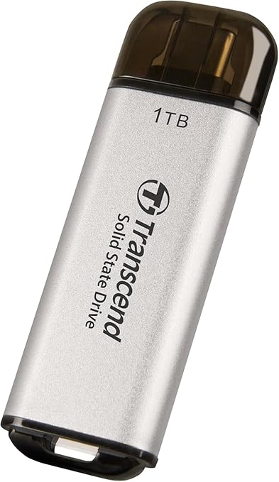 Transcend ESD300 1TB External SSD, Up to 1,050MB/s, Type C USB Drive for iPhone17,16,15, iPad&Mac/Pixel10/Tesla/Steam Deck/ROG Ally/MSI Claw/Android/PS5, Smart TV, USB 3.2 Gen2 Portable SSD- Silver