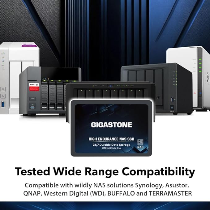 Gigastone 【NAS Certified】 1TB High Endurance SSD (8-Pack) Up to 550MB/s TLC Flash with SLC Caching 24/7 Reliable for Gaming/PC/NAS SSD 5-Year Warranty 2.5" SATA Internal Solid State Drives RAID Disk