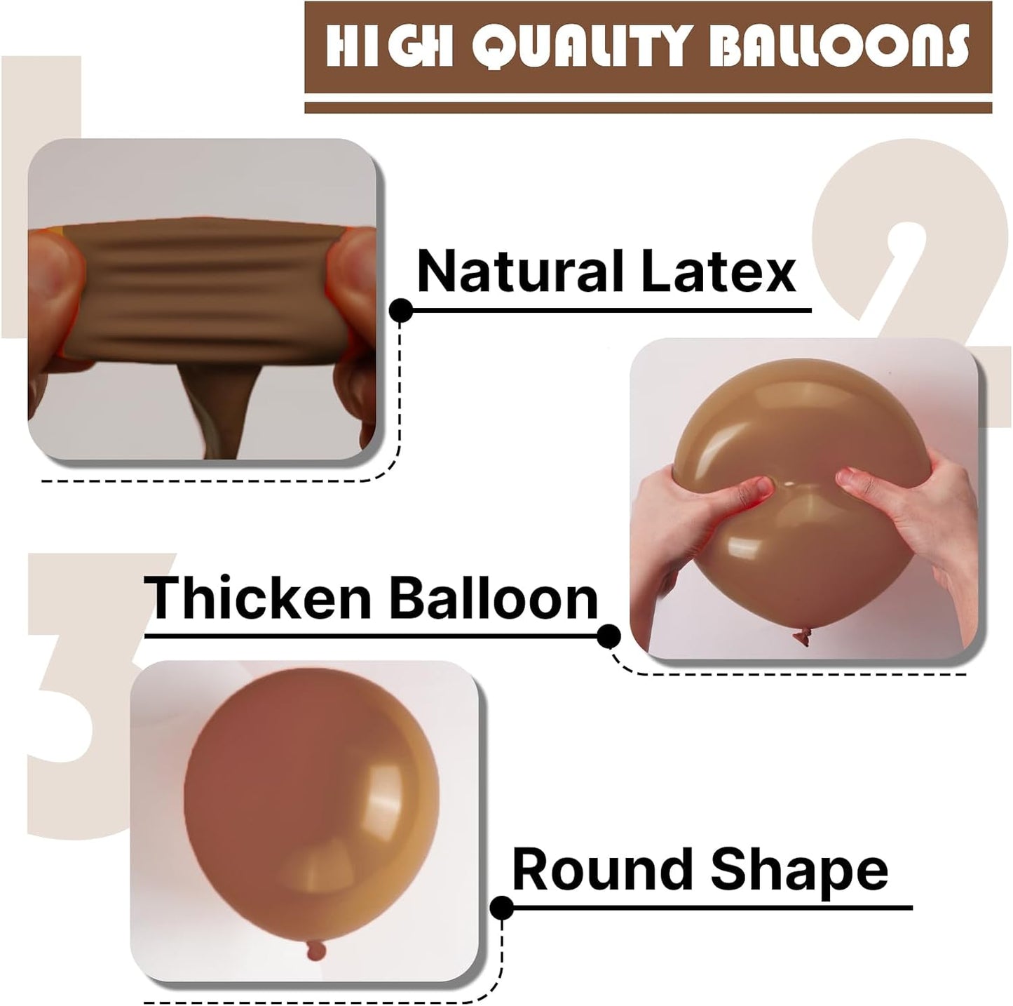 PartyWoo Brown Balloons - 100 Pcs Boho Neutral Coffee Arch Kit | 5-18 Inch Sizes for Weddings & Celebrations