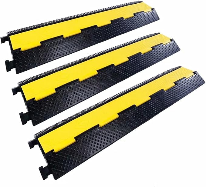 YONSHENG Rubber Cable Ramp Cord Cover Cable Protector Ramps Wire Hose Protective 2 Channel 22000Lbs Load Capacity Traffic Speed Bump for Asphalt Concrete Gravel Driveway Indoor Outdoor, 3 Pack