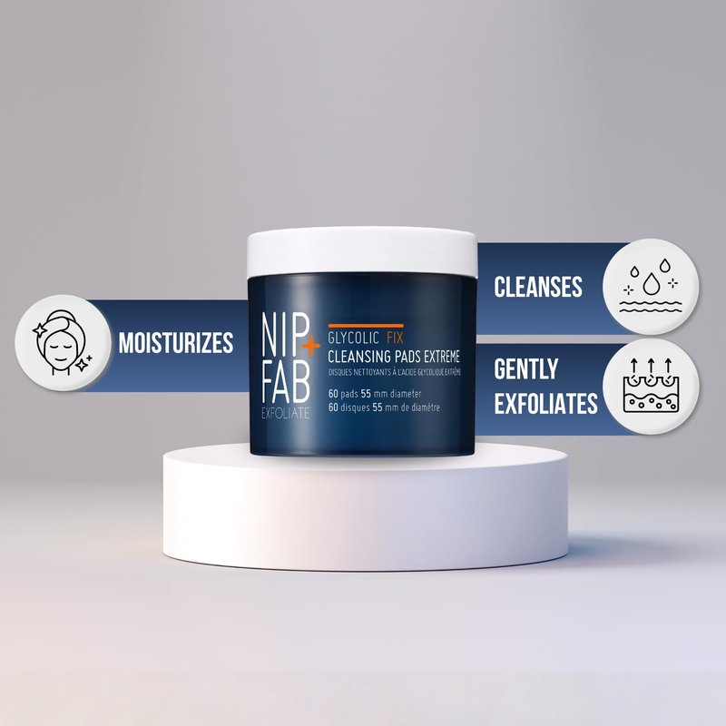 Nip + Fab Glycolic Fix Night Pads Extreme (60 Count) – 5% Glycolic Acid Exfoliating Face Pads with Salicylic Acid – Resurfacing AHA BHA Chemical Peel for Blemishes & Texture
