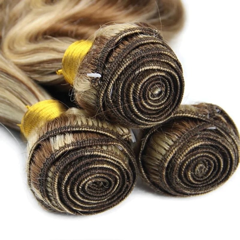 P4613 Bundle Highlight Body Wave Human Hair Bundles 613 Ombre 3 Bundles 20 20 20 Inch Two Tone Chocolate Brown Mixed With Blonde Body Wave Bundle Hair Weave