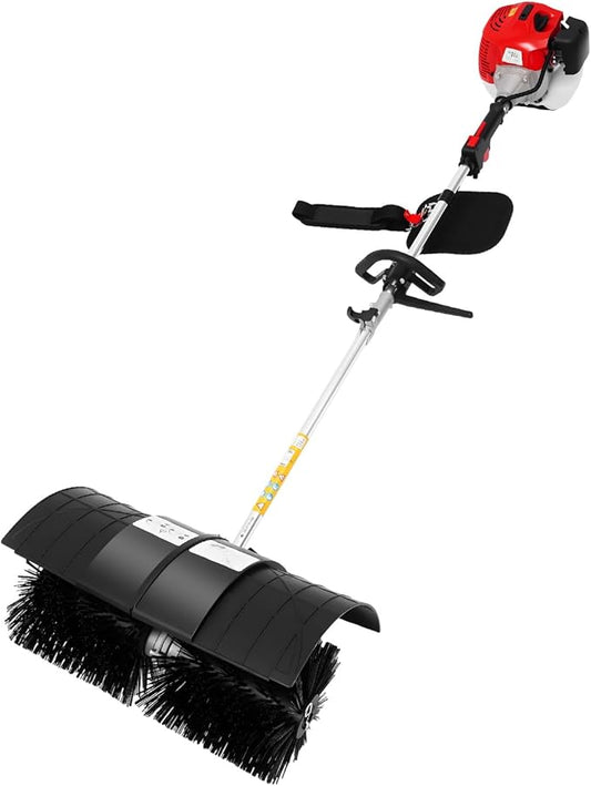 52CC 2 Stroke Hand Held Gas Power Broom, 2.3HP Gas Power Handheld Sweeper, Motor Side-Mounted Sweepers Snowplow Broom, Sweeping Lawns Brush Lawn Cleaner Tools for Cleaning Lanes, Driveways