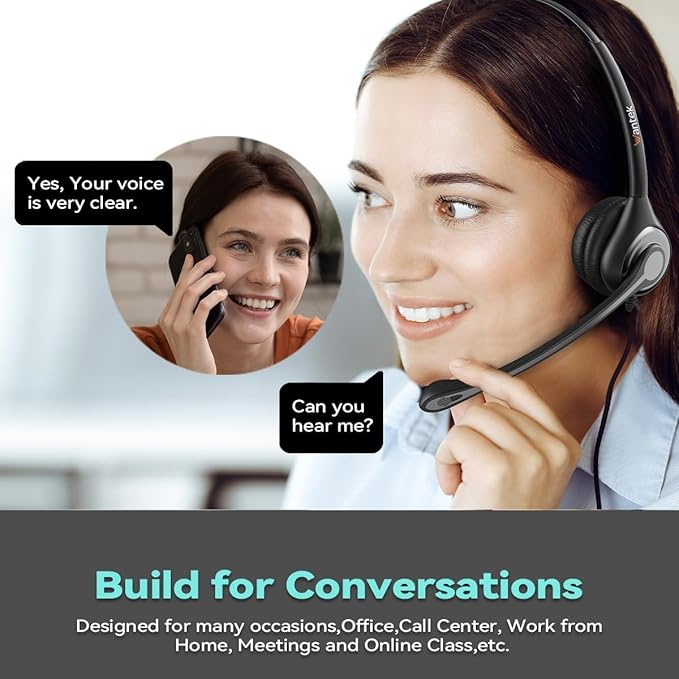 Wantek Headset wtih Mic, USB Headset with Microphone for PC, Computer Headset with Noise Canceling Microphone with Mute for Home Office Online Skype Zoom Meetings