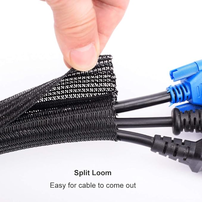 ZhiYo Cable Sleeve, 6.6ft - 1/2 inch, Black