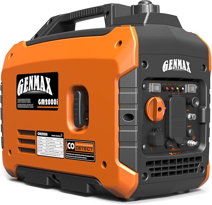 GENMAX Portable Generator, 2000W Ultra Quiet Gas Engine, EPA Compliant, Eco Mode Function, Ultra Light, Suitable for Backup Home and Camping(GM2000i)