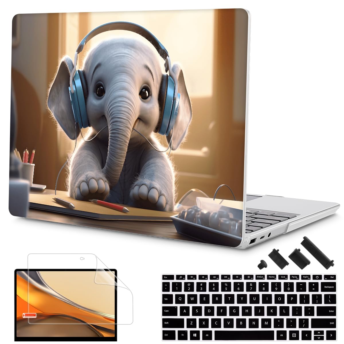 Tuiklol Case for 15 Inch Microsoft Surface Laptop 5/4/3 2022-2020, Model 1979/1953/1872/1873 Hard Shell Cover, Keyboard Cover+Screen Protector+Dust Plugs, Elephant