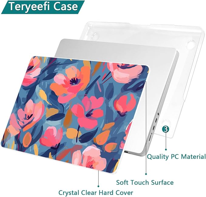 Teryeefi for M4 M5 MacBook Pro 14 inch Case 2025 2024 2023 2021 (M3 A2918 A2992 M2 A2779 M1 A2442 Pro/Max), Laptop Hard Shell Cover + Keyboard Cover for 14 inch Mac Pro, Abstract Pink Flower