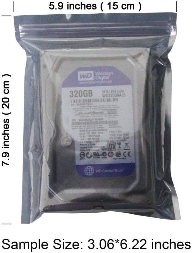YiwerDer 50Pcs Antistatic Resealable Bag 15X20cm/5.9X7.9inch, Premium Anti Static Bag for SSD HDD and Other Electronic Devices
