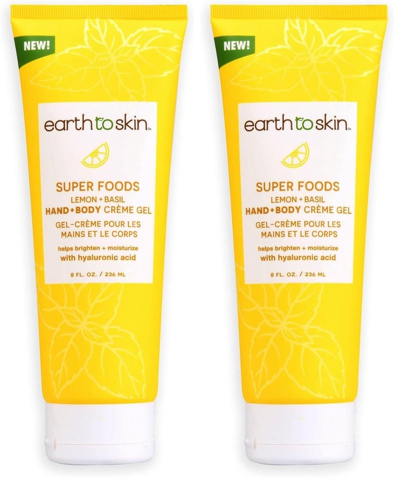 Earth To Skin Lemon & Basil Hand & Body Creme Gel - Hydrating Formula | 8 Fl Oz (Pack of 2)