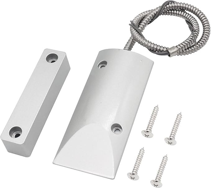 FOCMKEAS Magnetic Reed Switch Wired Surface Mount Normally Open NO Contact Sensor Alarm Magnetic Door Switch with 2 Wires, Zinc Alloy Sliver, OC-60