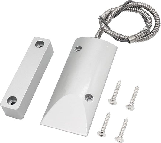 FOCMKEAS Magnetic Reed Switch Wired Surface Mount Normally Open NO Contact Sensor Alarm Magnetic Door Switch with 2 Wires, Zinc Alloy Sliver, OC-60