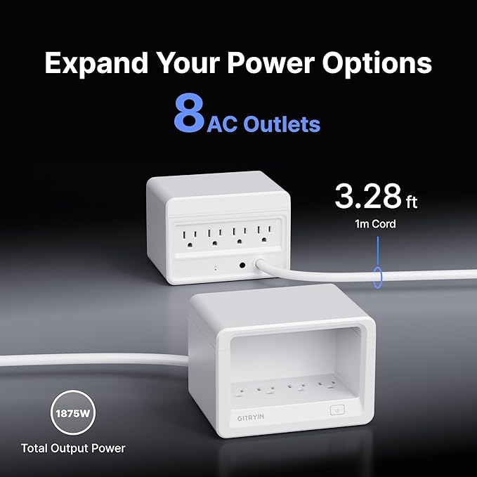 Gitryin 1 Micro USB, 3 Type-C Retractable Wall Chargers and 1 Power Strip, 12-in-1 Desktop Charging Station